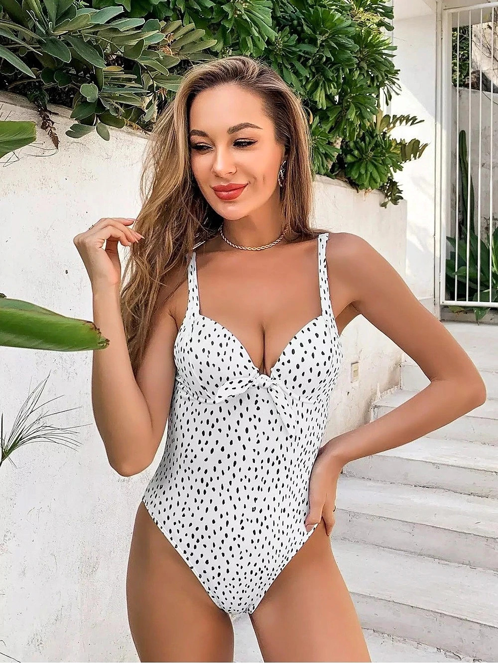 SHEIN Dalmatian Rib Push Up Underwire One Piece Swimsuit Medium